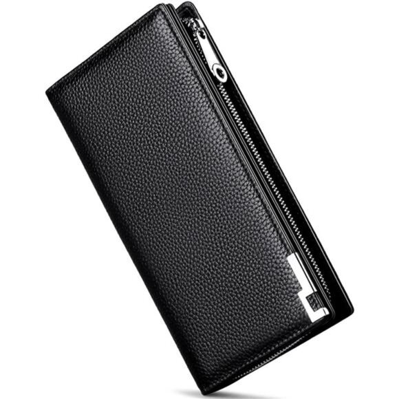 Long Wallets for Men Leather RFID Blocking Bifold Wallet with Zipper - Picture 5 of 7